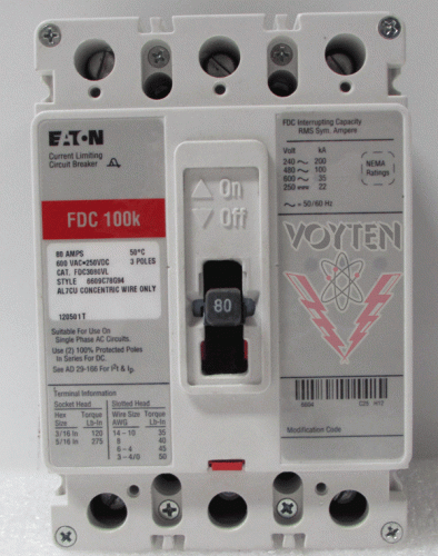 FDC3080VL Circuit Breaker by Eaton, Cutler Hammer or Westinghouse