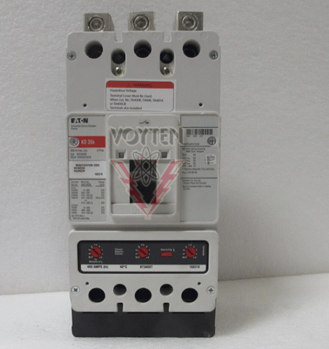 EATON CUTLER HAMMER TYPE KD CIRCUIT BREAKER, 400 AMPS, 3 POLE, 600 VOLTS, *HAS LUGS* CAT # KD3400W 
