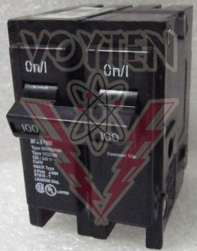 EATON CIRCUIT BREAKER 2 POLES 100 AMPS 120/240 VAC TYPE VC2100 CAT# BRHH2100