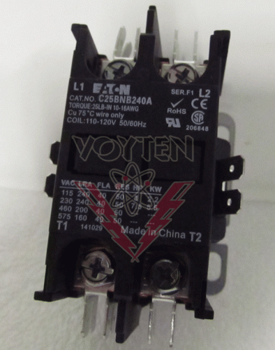 EATON DEFINITE PURPOSE CONTACTOR 40 AMPS AT 600 VAC RES. 50 AMPS AT 600 VAC 2 POLES COIL 110-120 VAC 50/60 HZ CAT# C25BNB240A