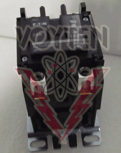 EATON DEFINITE PURPOSE CONTACTOR AMPS FL: 25 INDUCTIVE 35 RESISTIVE 2 POLES COIL 110-120 VAC 50/60 HZ CAT# C25DNE225A-GL