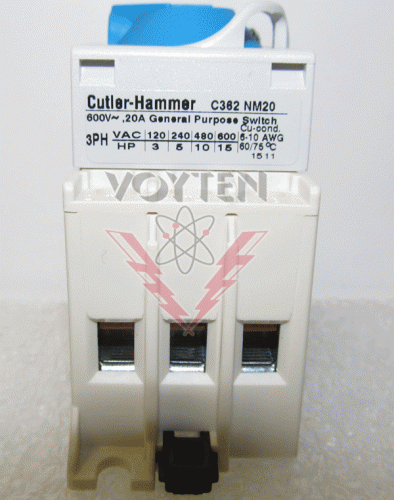 EATON, NON-FUSIBLE ROTARY SWITCH BASE MOUNTED W/O HANDLE, 20A, 3 POLE, 600V, CAT# C362NM20