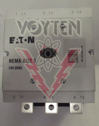 EATON CONTACTOR 3 POLES 270 AMPS 600 VAC WITH 2 N.O. 2 N.C. CONTACTS HP: 75 AT 200-208 VAC 100 AT 230-240 VAC 200 AT 460-600 VAC COIL 250-500 VAC 40/60 HZ CAT# CN13SN022B