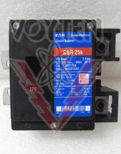 CUTLER-HAMMER MAIN CIRCUIT BREAKER, INSTALLATION HARDWARE INCLUDED, 175 AMPS, 2 POLE, 120/240 VAC, 60 Hz, CAT # CSR2175N