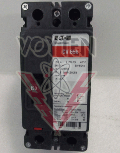EATON CIRCUIT BREAKER 2 POLES 150 AMPS 240 VAC CAT# CV2150 STYLE# 6628C58G53
