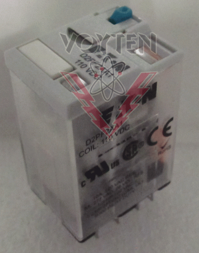 EATON DPDTCONTROL RELAY FULL FEATURE 10 AMPS 120 VAC RES. 277 VAC 28 VDC RES 1/3 HP120 VAC 1/2 HP 277 VAC COIL 110 VDC CAT# D2PF2AA1