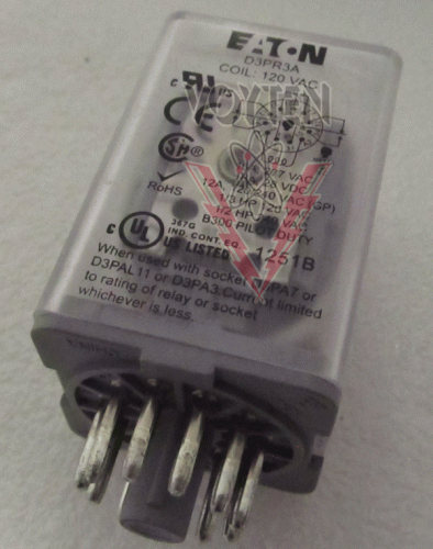 EATON 3 PDT OCTAL RELAY 16 A 277 VAC 16 A 28 VDC COIL 120 VAC CAT# D3PR3A