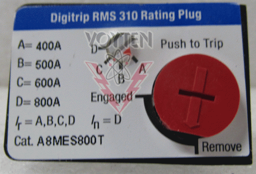 EATON CUTLER HAMMER RATING PLUG FOR SERIES C M FRAME 800 AMPS, CAT # A8MES800T