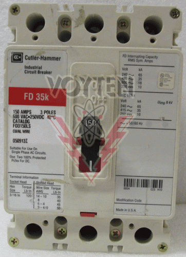 EATON CUTLER HAMMER, 150 AMPS, 3 POLE, 150 AMP, 600 VAC, 250 VDC, CAT # FD3150LS