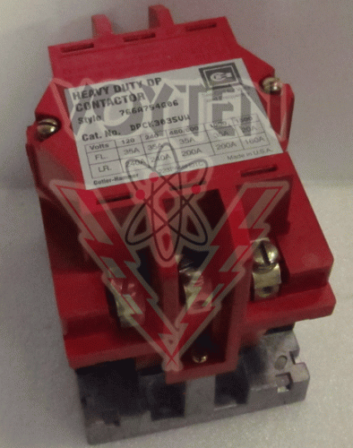 CUTLER HAMMER HEAVY DUTY CONTACTOR 3 POLES 35 AMPS AT 120 VAC 20 AMPS 1500 VAC COIL 110 VAC 60 HZ CAT# DPCK3035VW STYLE# 766A754G06