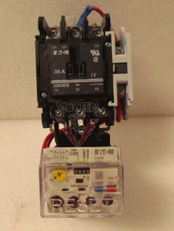 EATON C440 DP FVNR STARTER STANDARD AMPS: FL 30 INDUCTIVE 40 RESISTIVE 3 PHASE 4-20 AMPS OVERLOAD COIL 110 VAC 50 HZ 120 VAC 60 HZ CAT# A30CNE30AA5E020 STYLE# 3-2631-1401A