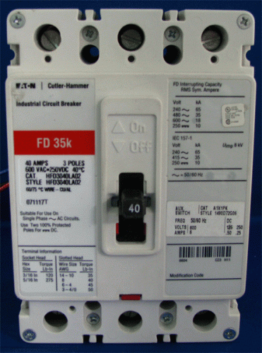 HFD3040LA02 w/ Aux Switch A1X1PK Circuit Breaker