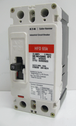 HFD2070 Circuit Breaker by Eaton, Cutler-Hammer or Westinghouse