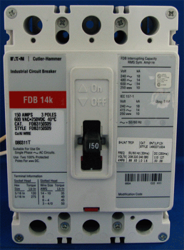 FDB3150S09w/ Shunt Trip SNT1LP12K Circuit Breaker