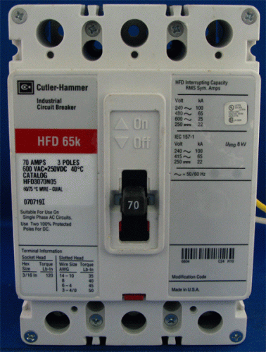 HFD3070N05 w/ LST1RPK Shunt Trip Circuit Breaker