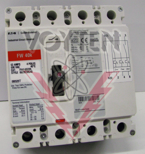 FWF40630L Circuit Breaker by Eaton, Cutler Hammer or Westinghouse