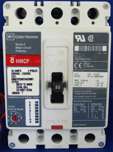 HMCP050K2A02M01 w/ In 150-500 Amp Trip Unit  and Aux. Switch A1X1PK Circuit Breaker
