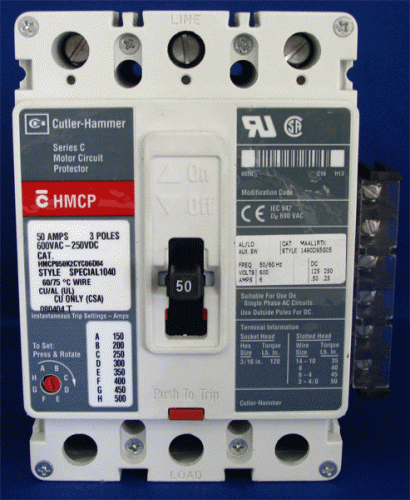 HMCP050K2CYC06D04 w/ In 150-500 Amp Trip Unit and Aux Switch MAAL1RTK Circuit Breaker