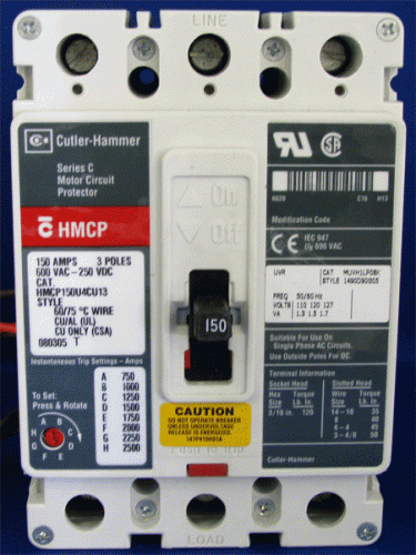 HMCP150U4CU13 w/ In 750-2500 Amp Trip Unit and Aux Switch MUVH1LP0BK Circuit Breaker